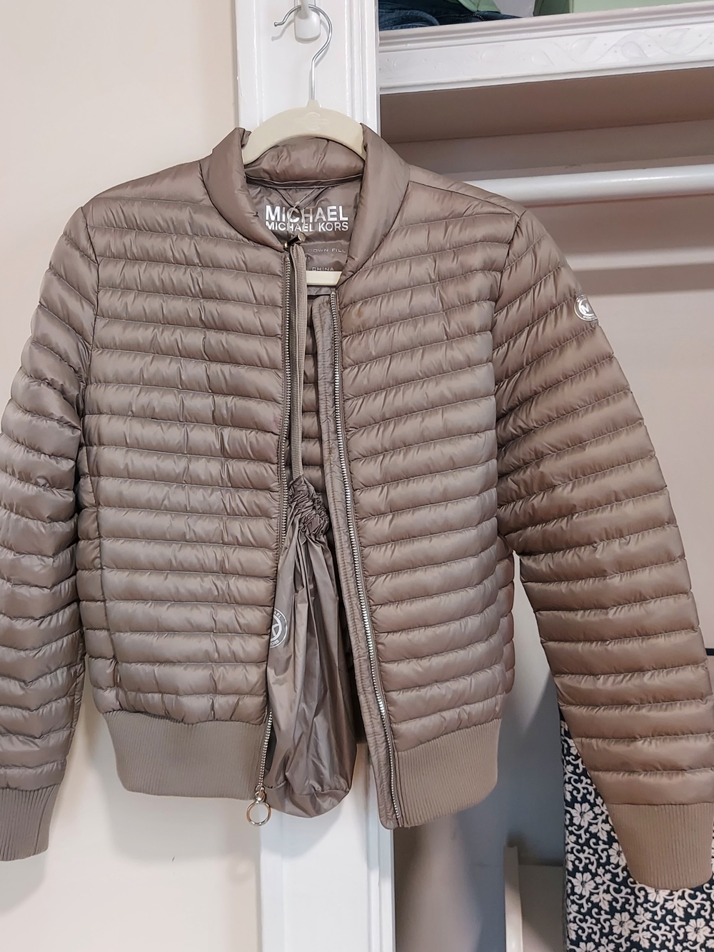 Michael Kors Light Taupe Quilted Packable Puffer Jacket